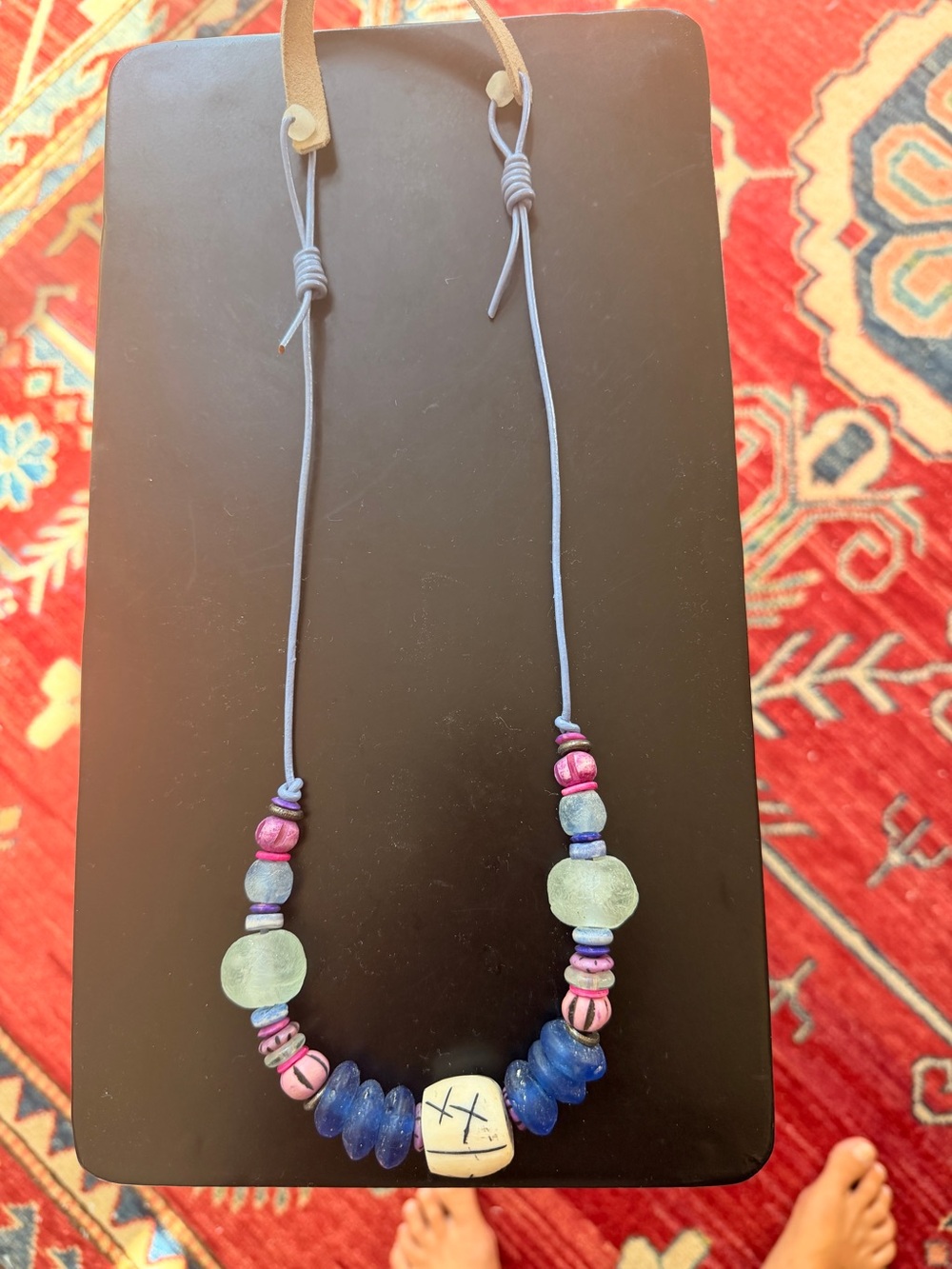 Twine & Twig Handmade Beaded Necklace in Blue, Pink & Light Green